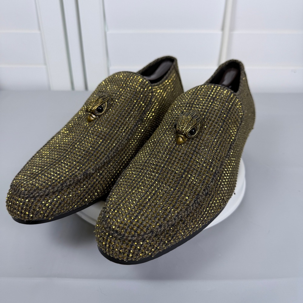 Kurt Geiger London Men Gold Studded Eagle Head Loafers 5893 1123 Size 43.5 EU